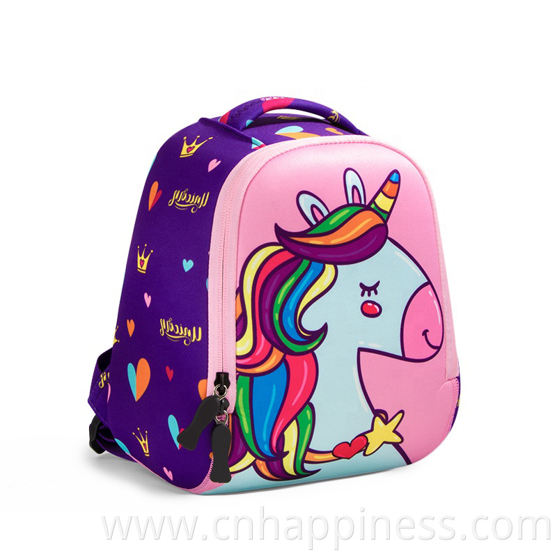 Ready to ship print animals boys neoprene schoolbag dinosaur cartoons unicorn backpack for kids